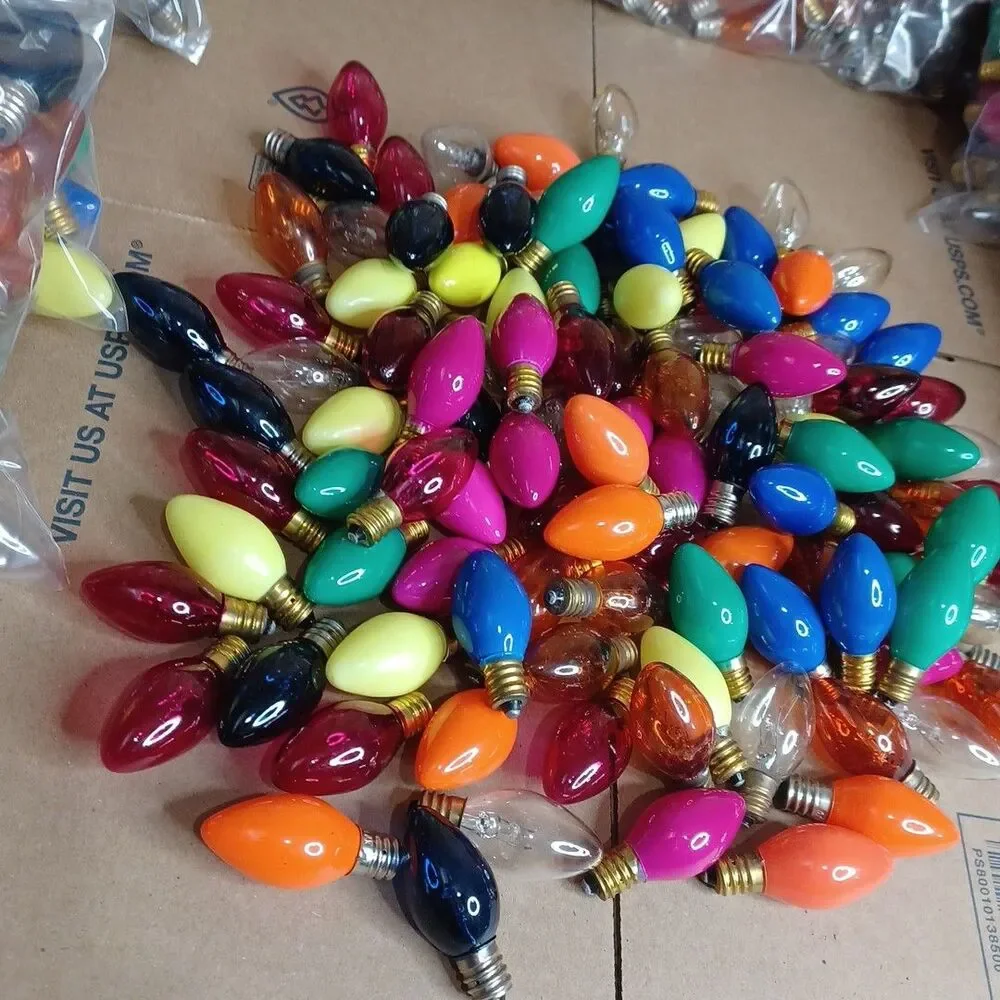 Lot 110 Colored Christmas Light Bulbs - C 7 Show Light Multicolor Some Blink